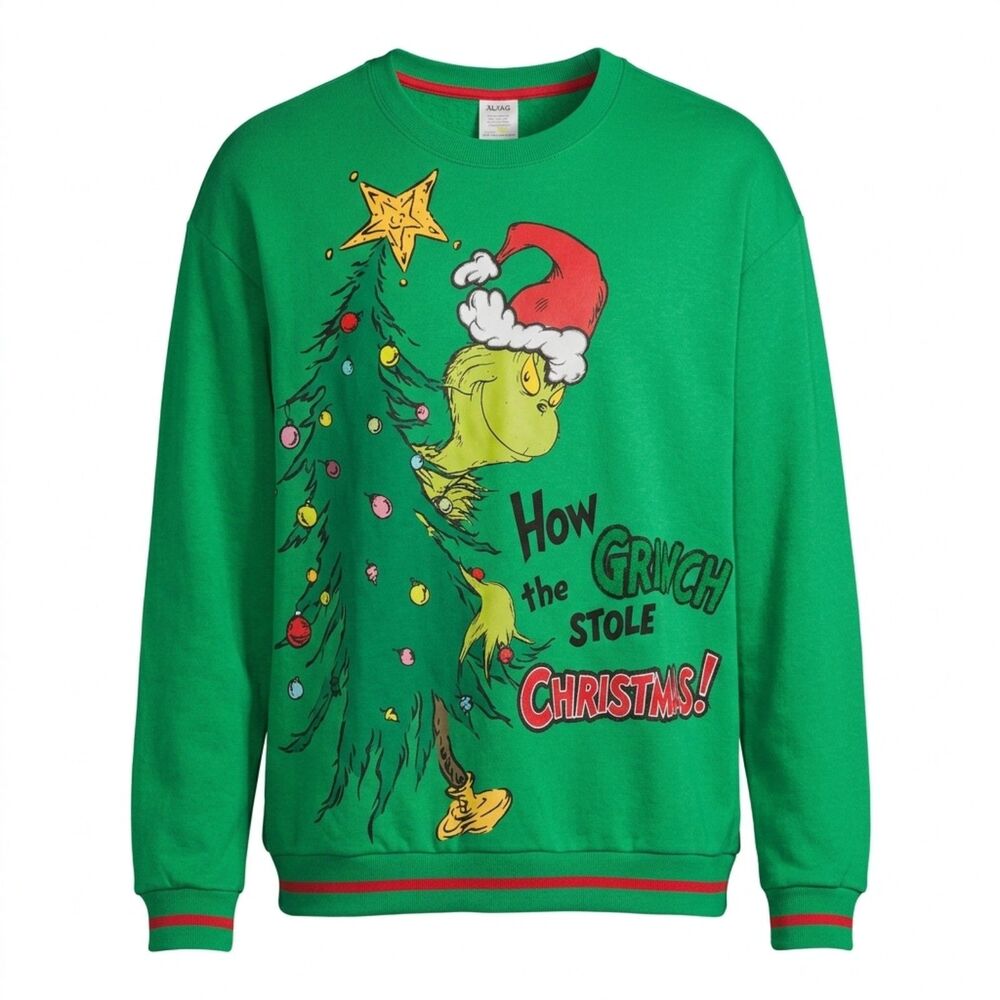 Dr. Seuss The Grinch Green Christmas Graphic Sweatshirt Crewneck Size XL